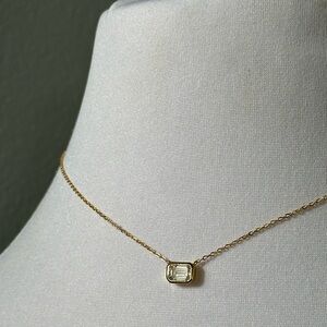 NWT Neo Nova Moissanite Gold Plate Sterling Pendant Emerald Cut Wedding Bling